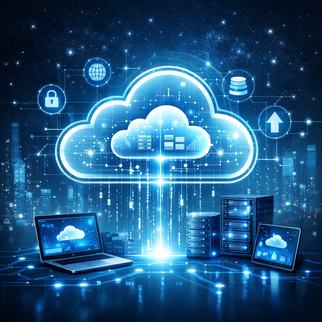 Cloud and computer illustration